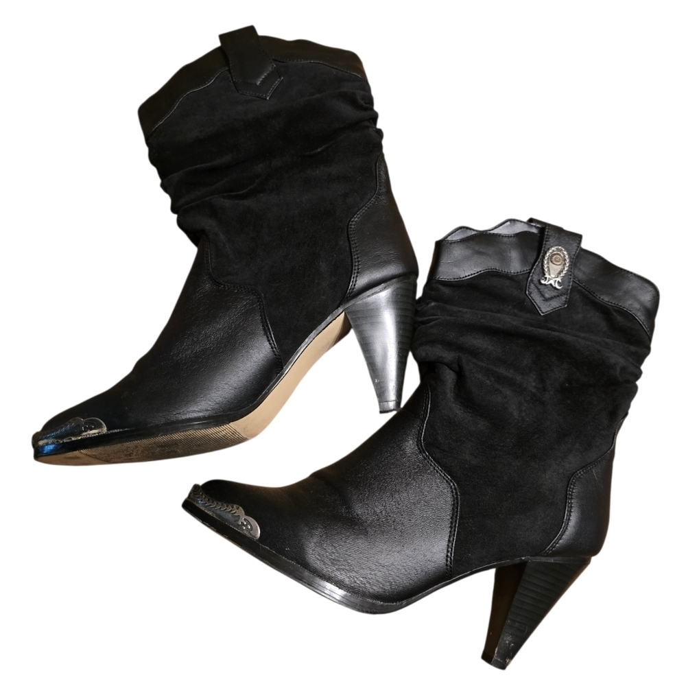 Coastal Black Leather Western Festival Slouch Boots | Metal Toe Rand | Size 8.5 - Picture 8 of 16